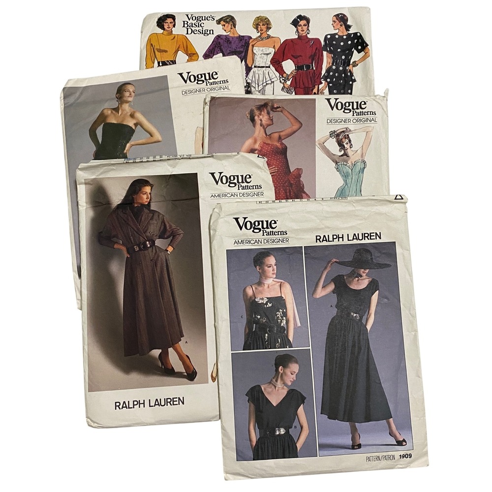 Vtg 80s Vogue‎ Sewing Pattern Lot 5 Ralph Lauren Bellville Sassoon Basic Design